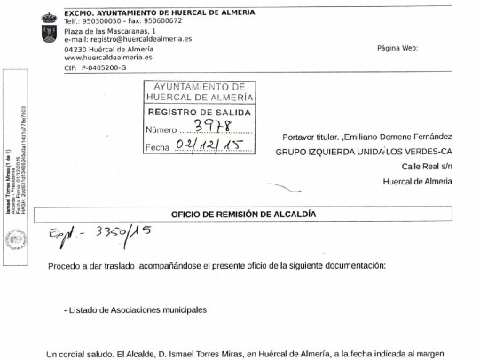 El equipo de gobierno asegura que la documentacin que IU ha pedido dos veces le fue enviada el 2 de diciembre de 2015