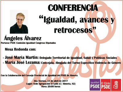 El PSOE de El Ejido acoger el viernes una charla sobre igualdad