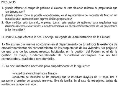IU ya pidi explicaciones al PP en 2011 por los empadronamientos irregulares en Roquetas