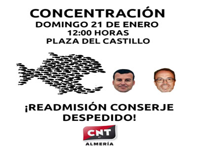 Convocada concentracin de protesta para el 21 de enero por el despido del delegado sindical de CNT en las instalaciones deportivas de Carboneras