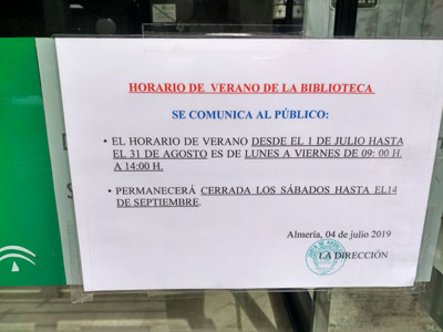 IU Almera lamenta el cierre de la Biblioteca Villaespesa por las tardes en verano