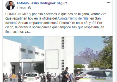 Un comentario con tintes racistas del candidato del PP de Njar, Antonio Jess Rodrguez Segura, genera polmica en las redes sociales