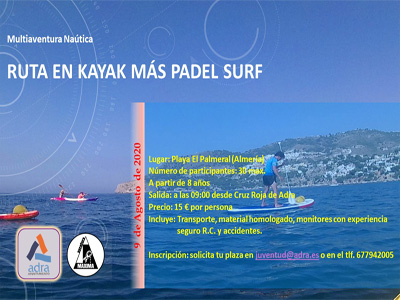 Adra organiza una jornada de kayak y paddle surf para el prximo 9 de agosto