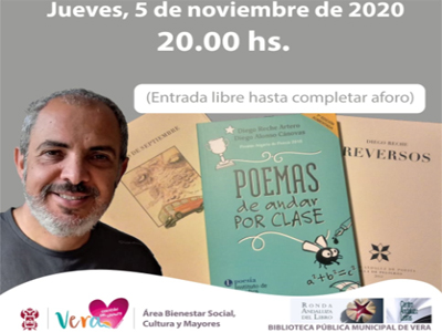 El Saln de Actos de la Casa de la Cultura de Vera acoger un encuentro literario con el poeta Diego Reche Artero