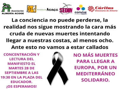Concentración en Almería: NO MÁS MUERTES PARA LLEGAR A EUROPA. POR UN MEDITERRANEO SOLIDARIO