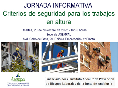 El 20 de diciembre, en ASEMPAL, jornada sobre criterios de seguridad para los trabajos en altura