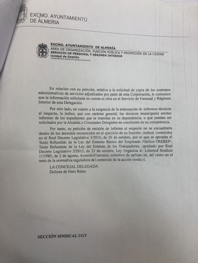 El Ayuntamiento presenta copia que confirma que se envo la informacin solicitada al Consejo de Transparencia y anuncia un recurso de Reposicin
